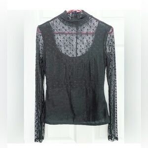 Vintage Black Mixed Lace Blouse